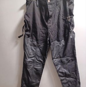 DENIM AND FAUX LEATHER JEANS